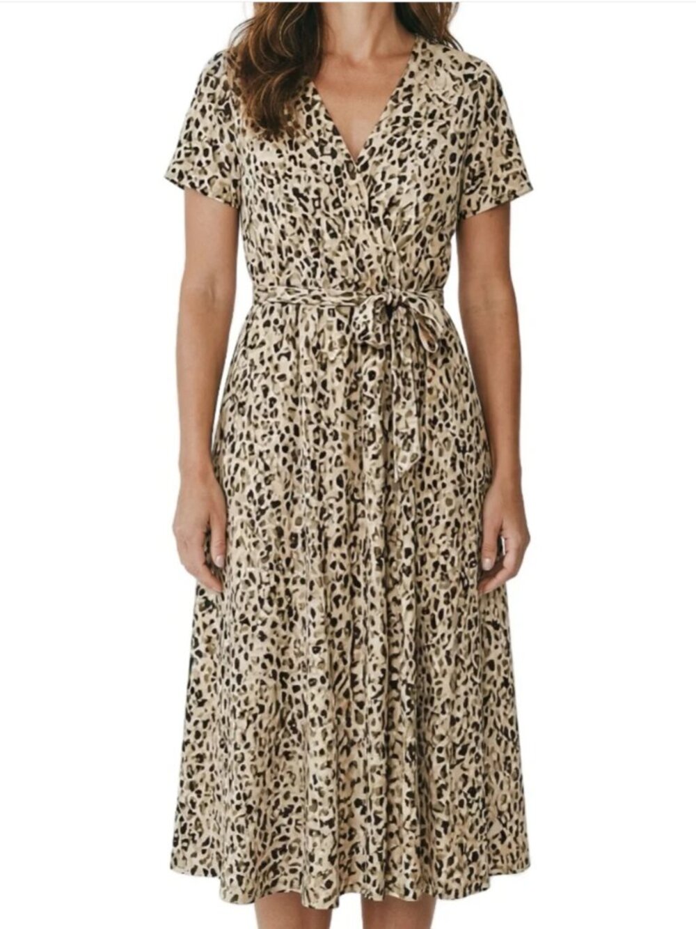 EVRI Leopard Wrap Midi Maxi Dress Tie Waist High Low Plus Size 0X